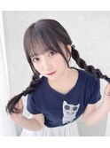 透明感グレージュカラーアイドル前髪ロープ編みアレンジ
