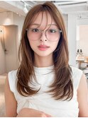 前髪ハイライトカラーサイドバング外ハネボブくせ毛風カール