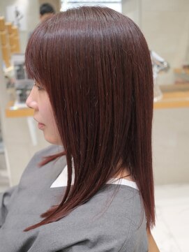 ピークアブー 原宿ハラカド(PEEK-A-BOO) くせ毛多毛ストレートパーマ赤毛レッド系ボブ長め伸ばし中