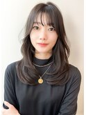 ★小顔大人可愛モテ髪薄めバンググレージュカラーロングレイヤー