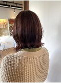 切りっぱなし 外ハネボブ ブリーチなしピンクブラウン