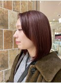 赤ブラウン　赤髪　肩ボブ　結べるボブ　顔まわりレイヤー
