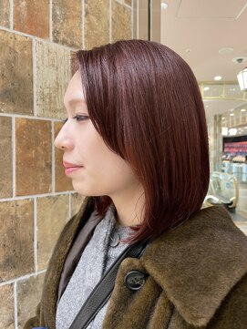 ピークアブー アヴェダ アトレ恵比寿(PEEK-A-BOO AVEDA) 赤ブラウン　赤髪　肩ボブ　結べるボブ　顔まわりレイヤー