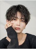 韓国ヘアニュアンスコンマバングセンターパートフェザーパーマ