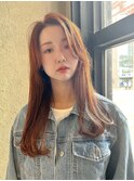 ナチュラルロングレイヤー×オレンジブラウン