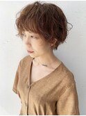 ゆるふわマッシュショートゆるパーママロンベージュ渋谷mutsuki
