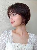 耳かけショートボブ/30代/40代/50代/チェリーブラウン