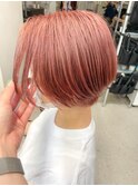 ダブルカラーピンクベージュピンクカラーケアブリーチミニボブ