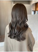 くびれヘア透明感カラーオリーブベージュ韓国レイヤー顔周り前髪