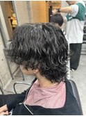 メンズセンターパートウルフ×波巻きツイストスパイラル