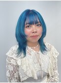 水色/ウルフカット/ダブルカラー/インナーカラー/レイヤーカット