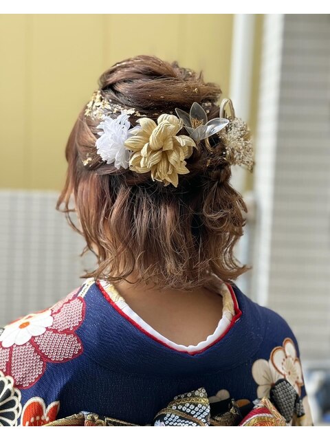 卒業式ヘアアレンジ　和装アレンジ　ハーフアップ