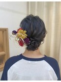 振袖　前撮り　アップ　シニヨン　ゆるふわアレンジ