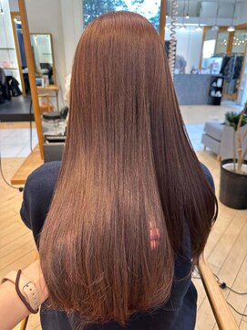 ユニ バイ マグ 長野店(Uni.by Mag) 大人可愛いロングレイヤーワンカール艶ストレートピンクブラウン