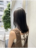 韓国顔まわりレイヤーカットグレージュオリーブベージュブラウン