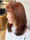 ミディアムレイヤー_小顔顔まわりオレンジココアベージュ