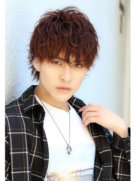 ネイビー(NAVY) ソフトスパイラルパーマ マッシュウルフ レッド系カラー