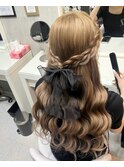 編み込みハーフアップ