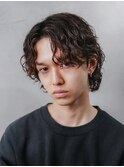 渋谷波巻きスパイラルパーマメンズボブウルフカットサーフカール