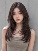 ブリーチなし姫カットワンホンレイヤーロングレイヤー薄め前髪☆
