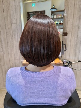 ラクヘアー 上福岡店 髪質改善ハリウッドTRうる艶ナチュラルブラウン小顔ショートボブ