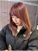 ピンクベージュ/ブリーチ/ミディアムセミロング/10代20代