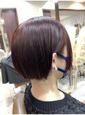 切りっぱなしボブ、ワインレッドカラー【千葉】