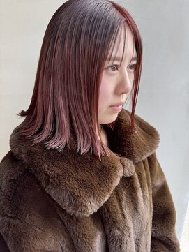 ヘアー アイス 御器所本店(HAIR ICI) 20代30代切りっぱなしボブボルドーワインレッド暖色深め赤カラー