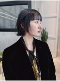 黒髪 ショートボブ 前髪 ニュアンス モード 大人っぽ