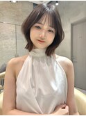 韓国風顔まわりレイヤーボブアプリコットオレンジ髪質改善仙台