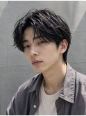 毛流れハンサムショートセンターパートメンズ黒髪爽やか