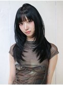 ロング暗めカラーグレージュ韓国ヘア顔周りレイヤー_F1028