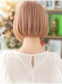 ★ミルクティーピンク小顔切りっぱなし金髪丸みボブ10代20代★1