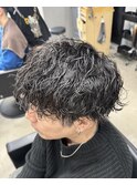 フェザーパーマ/グレーブルーカラー/刈り上げショートパンク