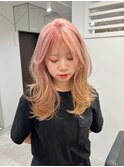ミディアムセミロングルーツカラーブリーチハイトーン10代20代