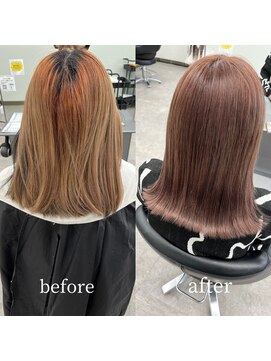 ガルボヘアー 桟橋店(garbo hair) ピンクベージュ ブリーチオンカラー ボブ アンブレラカラー