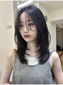 コート大島 ミディアムレイヤー ハッシュカット ブルーブラック