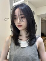 コート大島 ミディアムレイヤー ハッシュカット ブルーブラック