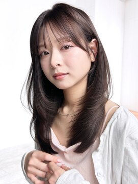 アルバム 渋谷パルコ(ALBUM) ロングダークアッシュ韓国ヘア顔周りレイヤー_F31128