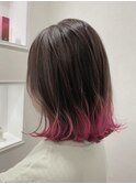 【岡町/ハイライト/裾カラー】アッシュベージュ/ピンク