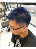 ブルーカラー×短髪フェード