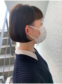 大人かわいい/クールショート/ピンクベージュ/ボブルフ/前髪黒髪