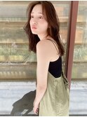 大人流れるレイヤーセミロングペールベージュ