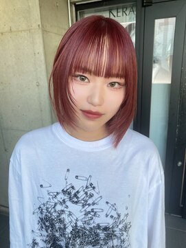 ガルボ ヘアー(garbo hair) チェリーカラー10代20代ボブ顔周りレイヤーカット赤髪女子