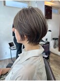 白髪ぼかし脱白髪染め似合わせショートボブ40代50代60代