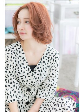 ミック ヘアアンドメイク アップ 駒込店(miq Hair&Make up) センターパートオレンジカラー☆リバースカールウルフボブc1