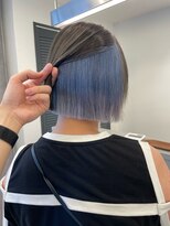 ルーブ トウキョウ(Loob. TOKYO)&nbsp;インナーカラー、くすみブルー、韓国風ボブ、切りっぱなしカット