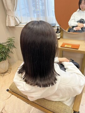 ウェルク(welc) 黒髪グレーベージュレイヤーロング前髪パーマアッシュブラック