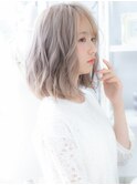 ★ホワイトブロンドウェーブミディアムボブパーマ10代20代★1