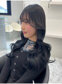 12017艶髪アッシュブラックグレージュ韓国風巻きレイヤーカット